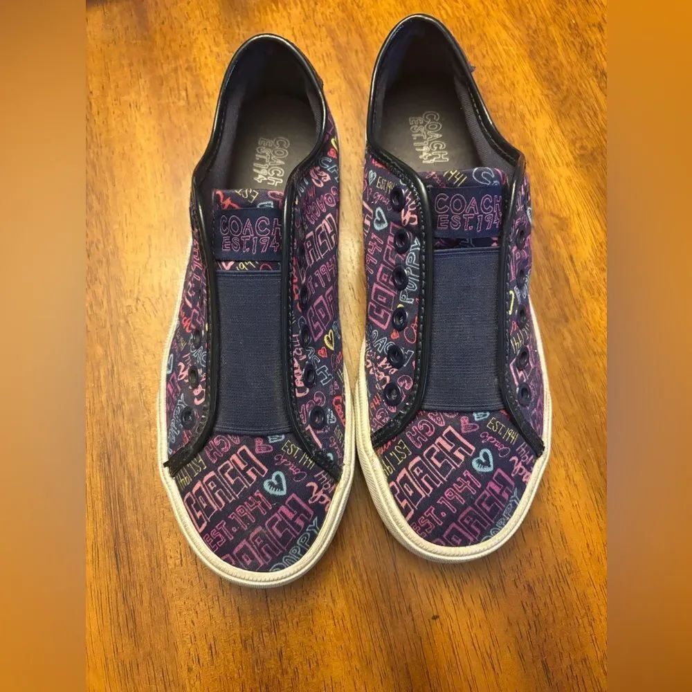 Coach Navy and Pink Graphic Slip-On Sneakers
